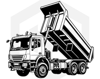 Logotipo de camión volquete SVG, logotipo de transporte, vector de camión de construcción, logotipo de maquinaria pesada, logotipo de camión automotriz, logotipo de transporte, descarga digital