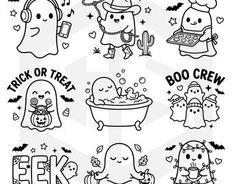 Paquete de SVG de Halloween, SVG de fantasma adorable, SVG espeluznante, SVG de calabaza, archivo de corte de Halloween, Halloween para Cricut, SVG para camiseta de Halloween, temporada espeluznante