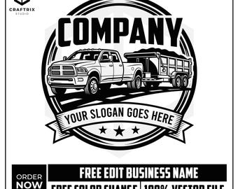 Logotipo de remolque basculante SVG, logotipo de camioneta, logotipo de empresa de transporte, logotipo de paisajismo, logotipo de empresa de remolque, diseño de logotipo personalizado, logotipo de contratista