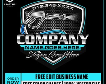 Logo hogedrukreiniging, logo schoonmaakservice, logo mobiele detaillering, ontwerpsjabloon doe-het-zelflogo, kant-en-klaar logo, logo druk, logo carwash