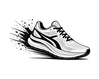SVG de zapatillas para correr, SVG de calzado masculino, vector de zapatos, PNG de entrenador atlético, gráficos de entrenamiento físico, archivo de corte para corredores deportivos, descarga instantánea