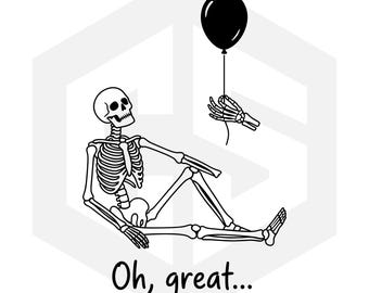 Globo perdido de esqueleto SVG, Esqueleto gracioso y de mal gusto, Humor negro de Halloween SVG, Clip art de esqueleto gótico sarcástico, Archivo de corte para Cricut