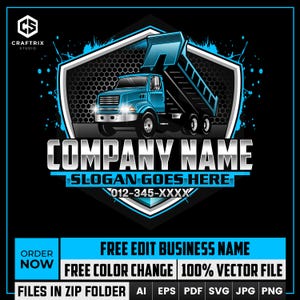 Dump Truck Logo, Truck Logo, Hauling Company Logo, Construction Logo, Heavy Equipment, Transportation Logo, Industrial Logo, Heavy Equipment