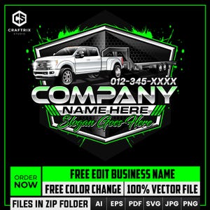 Custom Trucking Logo, Dually Truck Logo, Hotshot Logo, Transportation Logo, Ford Truck Logo Design, Flatbed Trailer Logo, Hauling Logo