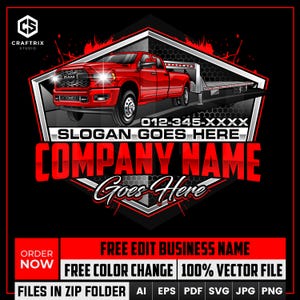 Hotshot Trucking Logo Design, Ram 3500 Dually Truck with Flatbed Trailer Logo, Pickup Truck Logo, Towing Logo, Transport Logo, Big Rig Truck