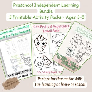 Puede incluir: Un paquete de tres paquetes de actividades imprimibles para preescolares, de 3 a 5 años. Los paquetes incluyen páginas para colorear, juegos de emparejamiento y otras actividades. Diseñado para la motricidad fina y el aprendizaje divertido.