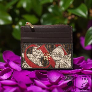 Mini billetera de lujo | Monedero vegano compacto con cremallera y detalle de letras