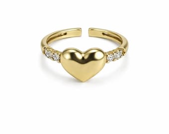 Anillo delicado de oro con forma de corazón – Anillo ajustable con circonita cúbica