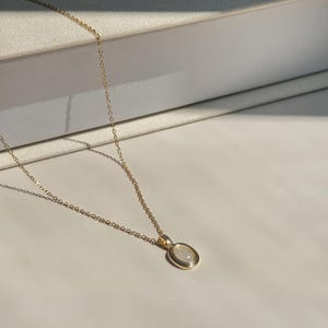 Gold Oval Pendant Necklace with White Stone – Stainless Steel Minimalist Jewelry