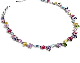 Colorful Crystal Statement Necklace- Multicolor Gem Choker For Women