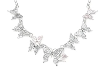 Silver Pink Butterfly Necklace Delicate Nature Inspired Womens Jewelry