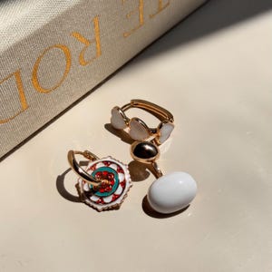 Gold Plated Enamel and Stone Hoop Earrings Set for Women