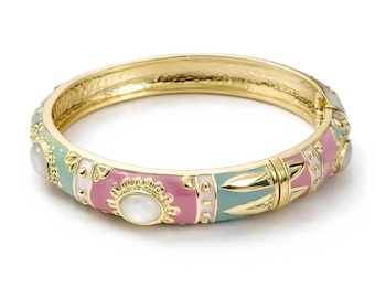Vintage Multicolor Enamel Gold Plated Cuff Bracelet – Bohemian and Elegant Women’s Jewelry