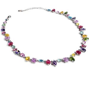 Collier ras-de-cou en cristal multicolore - Collier plastron orné de pierres multicolores pour femme