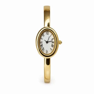 Gold Edelstahl Damen Armband Uhr - Oval römisches Zifferblatt Bangle Style Quarz Geschenk