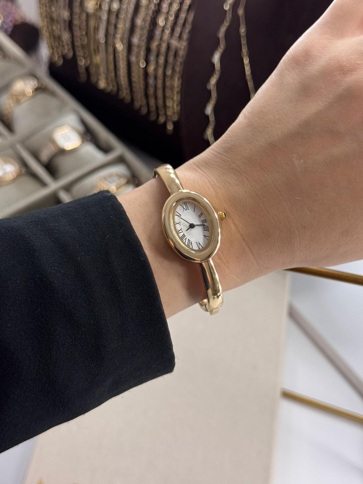 Gold Women\'s Quartz Crystal Bangle Watch Golden Crystal Bracelet Watch for Women Black Dial Quartz  main image 3