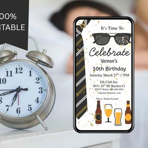 Invitación para hombres; Invitación para fiesta de cumpleaños de hermanos; Invitación para vestir elegante; Invitación para despedida de soltero/a, imprimible y digital. Editable en Canva.