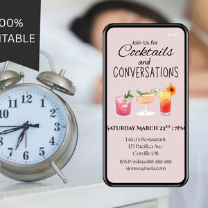 Cocktails und Gespräche; Cocktail-Party-Einladung, einzelne Mingle einladen; Druckbar & Digital. Bearbeitbar auf Canva