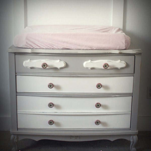 Custom Order Only Grey and White French Provincial Dresser / Changing Table / Buffet