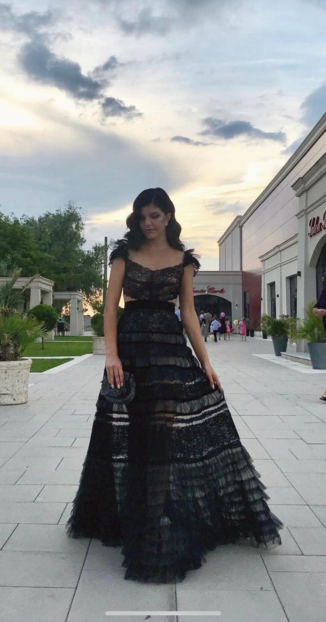 chinese dress ladies Women's Black Lace Ruffle Dress