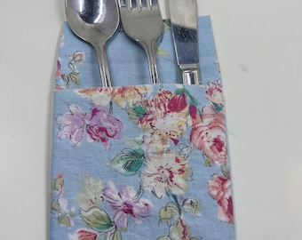 Silverware Holder, Utensile Holder, Fabric Silverware Holder, Shabby Chic Decor