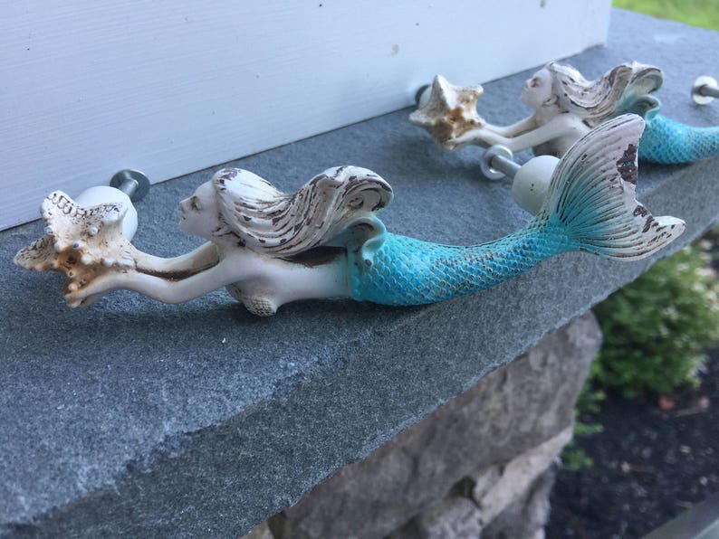 Mermaid Drawer Pulls/ Drawer Knobs/ Shabby Chic Knobs/ Home Etsy