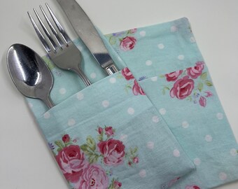 Silverware Holder, Utensile Holder, Fabric Silverware Holder, Shabby Chic Decor