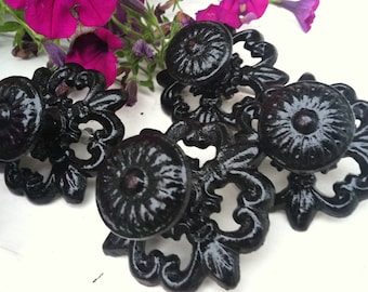 Boutons Shabby Chic en fonte noire : lot de 4, quincaillerie incluse