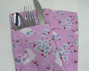 Silverware Holder, Utensile Holder, Fabric Silverware Holder, Shabby Chic Decor