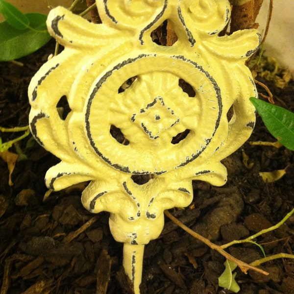 Distressed Yellow Cast Iron Wall Hook: Shabby Chic Decor