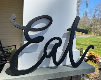Wood EAT Sign: Black & Gold Kitchen Wall Decor