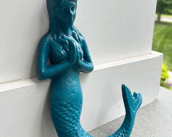 Cast Iron Mermaid Hook: Nautical Beach Decor, 9" Length