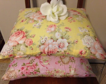 Pillow Covers/ Shabby Chic Pillow Cover/ Yellow, Pink Teacup Pillow Cover/ 2 Pillow Covers/ Handmade Pillow Cover