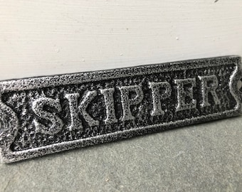 Antique Silver Cast Iron Skipper Sign - Beach House Decor