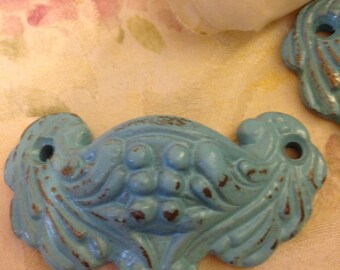Shabby Chic Blue Cast Iron Drawer Pulls - Set of 2