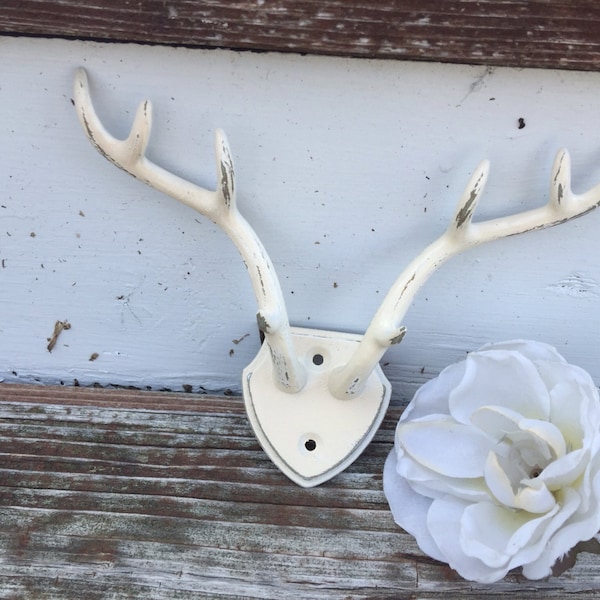 Antler Wall Hook / Shabby Chic Antler Decor / Wall Hanger / Wall Decor/ Antler Wall Hanger