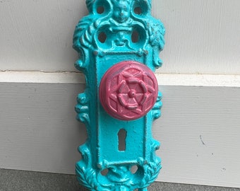 Wall Hook, Wall Hanger, Shabby Chic   Seaside Bleu and Glossy Candy Pink Wall Decor