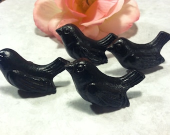 Boutons de tiroir à oiseaux en fonte noire - Shabby Chic - Lot de 2