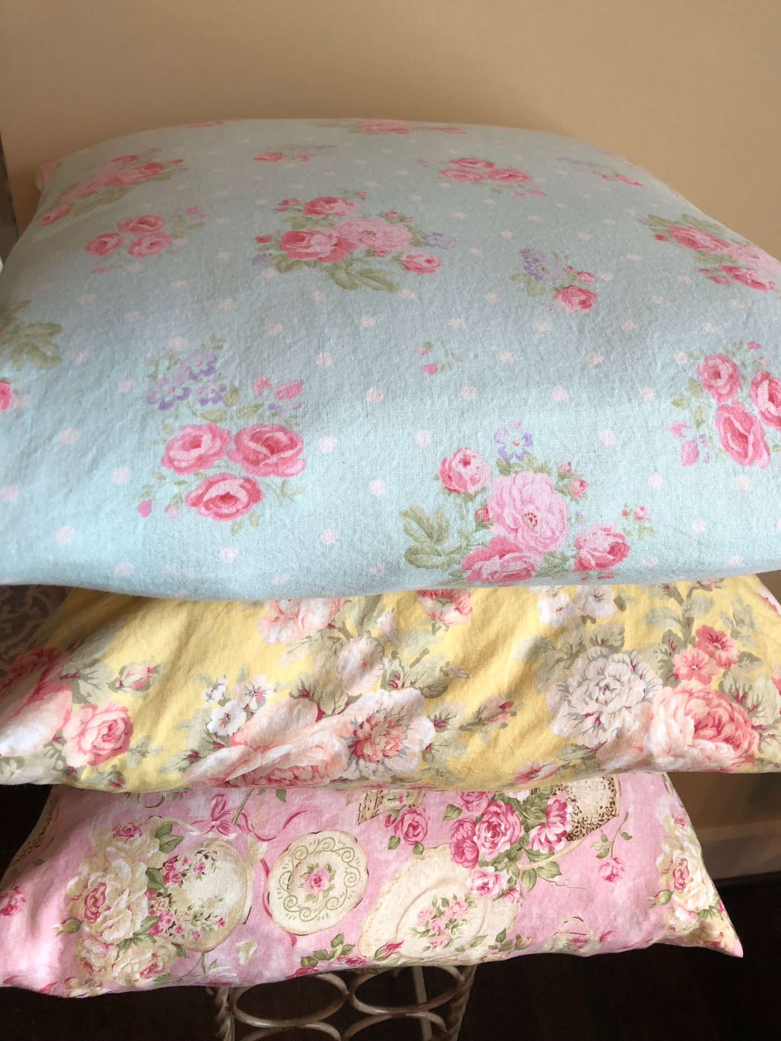 Pillow Covers/ Shabby Chic Pillow Cover/ Light Blue Yellow Etsy