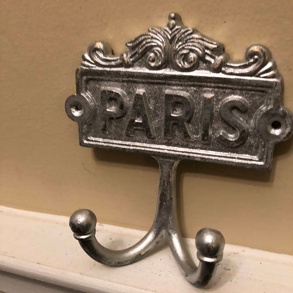 Paris Hook, Pink Hook, Wall Hook, Wall Hanger, Wall Decor, Distressed Silver Hook, Home and Garden Decor