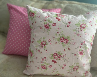 Pillow Covers/ Shabby Chic Pillow Cover/ Light Pink Flower and Pink Poka Dot Pillow Cover/ 2 Pillow Covers/ Handmade Pillow Cover