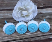 Shabby Chic Drawer Knobs: Aqua Blue Distressed White - Set of 4