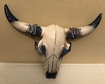 Distressed Blue Resin Cow Skull - Western Home Decor (5x4.3")