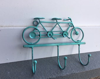 Bike Hook, Bike Hanger, Bike Wall Decor, Seaside Blue Bike, Metal Bike, Rustic Bike, Home and Garden Decor