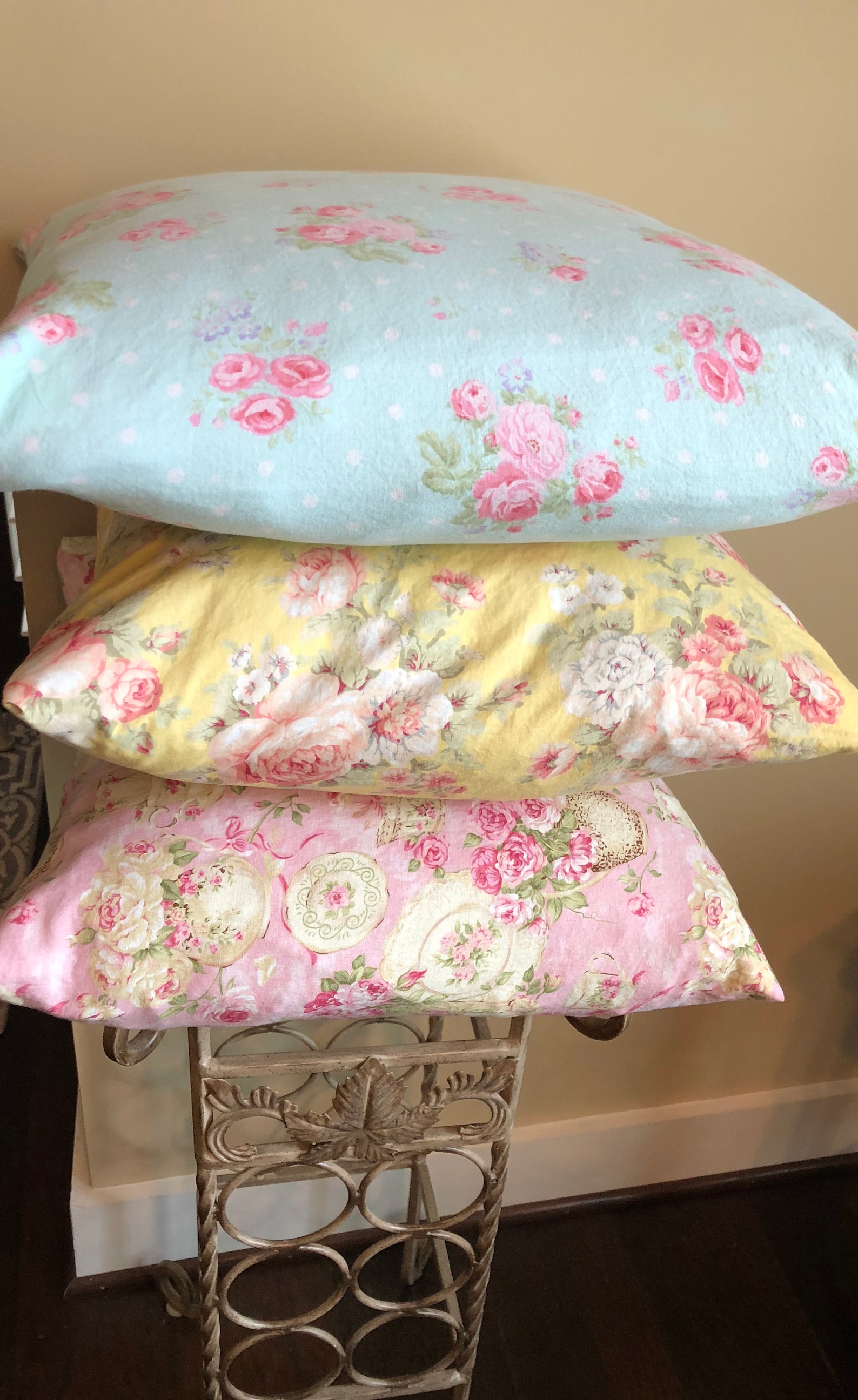 Pillow Covers/ Shabby Chic Pillow Cover/ Light Blue Yellow Etsy