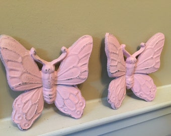 Butterflies/ Cast Iron Wall Decor/ Pink Butterfly/Nursery Decor/ Cast Iron Butterflies/ Wall Decor/ Home and Garden Decor