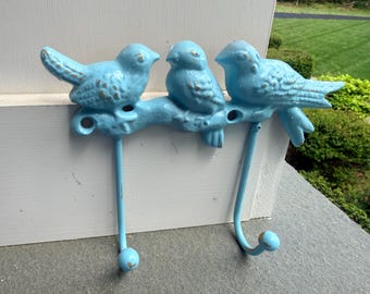 Distressed Aqua Blue Metal Bird Wall Hook, Shabby Chic Hanger
