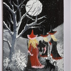 Magie de la pleine lune - peinture acrylique originale peinte à la main sur toile. 7 x 5 pouces de Cornouailles.