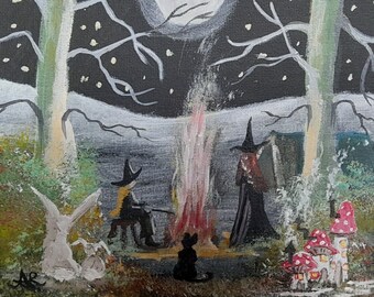 Magic in the woods - Original Hand Painted Acrylic on Canvas Painting. 8 x 8 inches from Cornwall