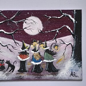 Les sorcières se rassemblent - peinture acrylique originale peinte à la main sur toile. 7 x 5 pouces de Cornouailles.